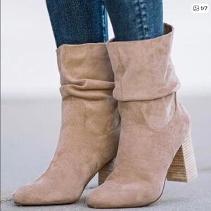 VICI Darby Tan Suede Heeled Slouch Boots